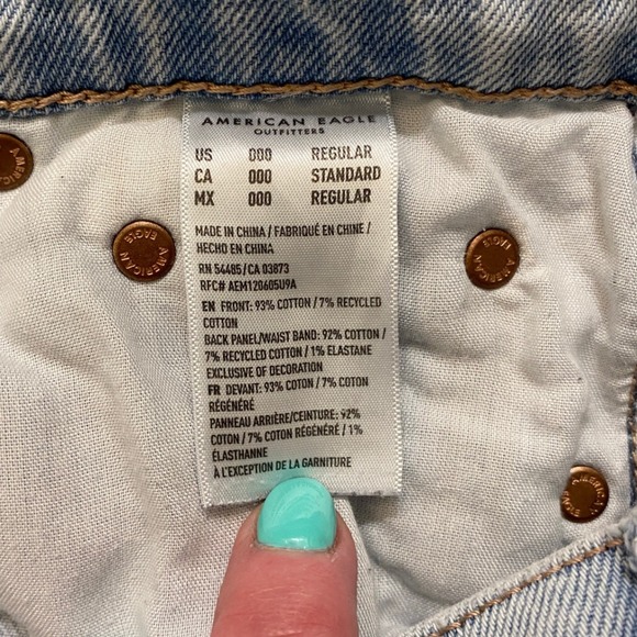 American Eagle Highest Rise Baggy Straight Jeans Light Wash Blue Womens 000 Reg - Picture 8 of 12